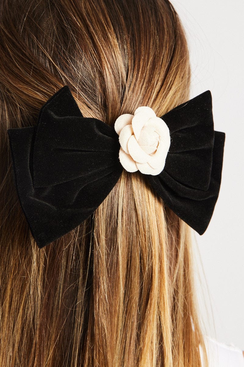 Black Rosette Bow Hair Clip for Ally Fashion