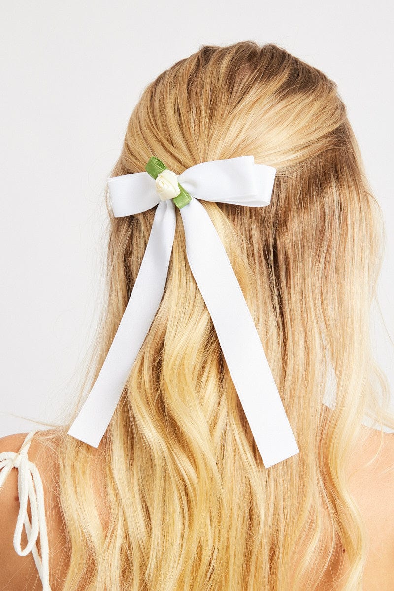 White Rosette Bow Hair Clip for Ally Fashion