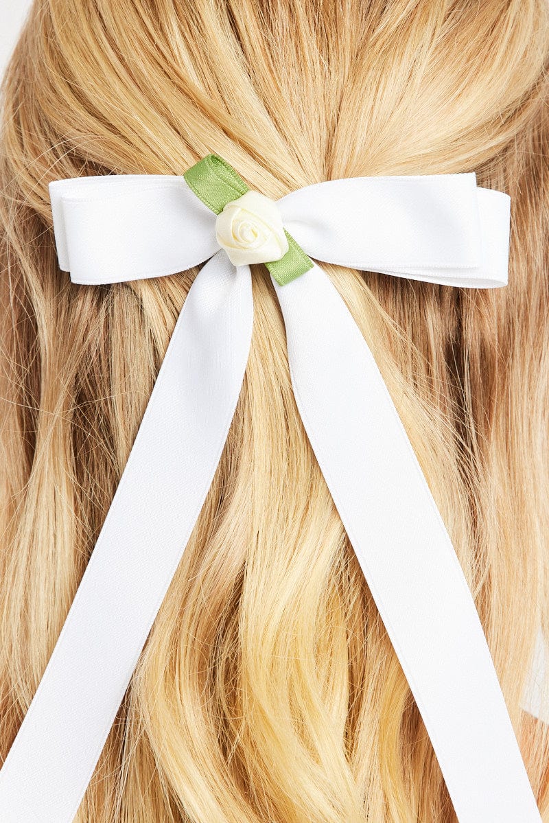 White Rosette Bow Hair Clip for Ally Fashion