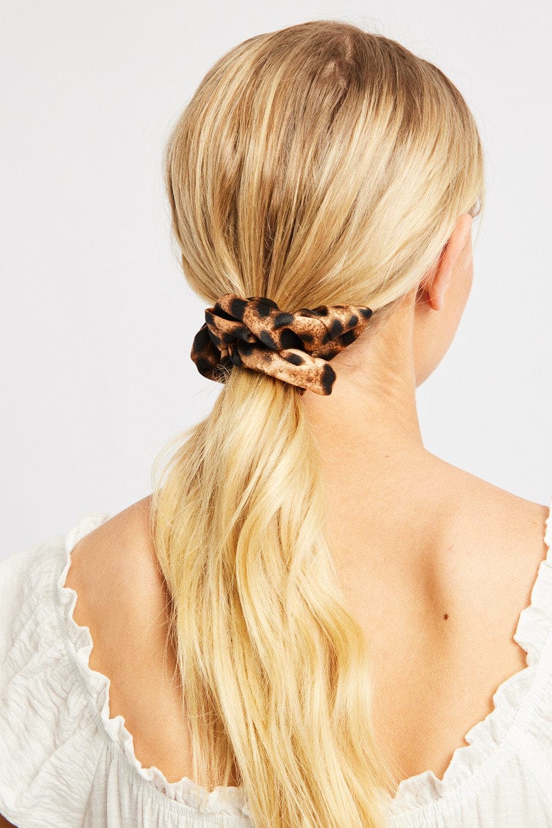 Brown Animal Print Leopard Print Scrunchie for Ally Fashion