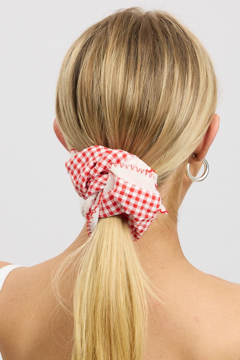 Red Oversized Gingham Scrunchie Frill for Ally Fashion