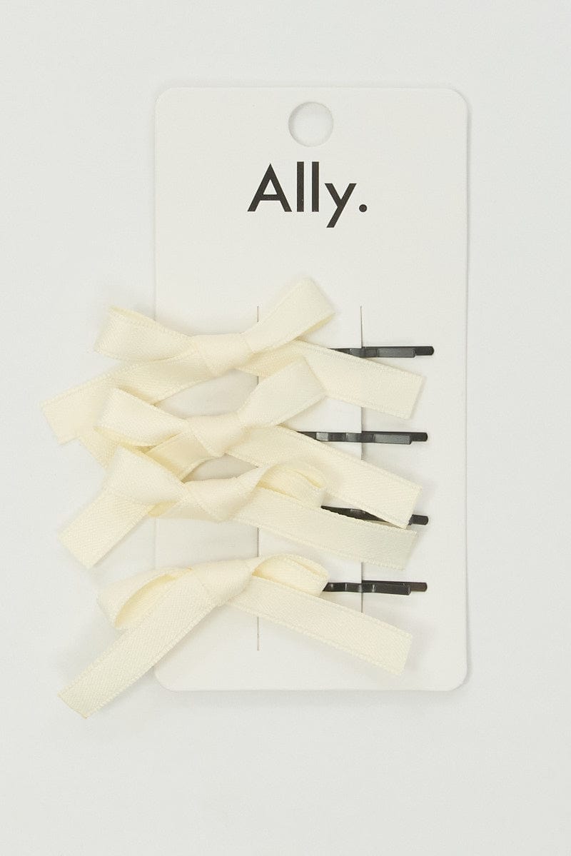 White 4 Pack Mini Satin Bow Bobby Pins for Ally Fashion