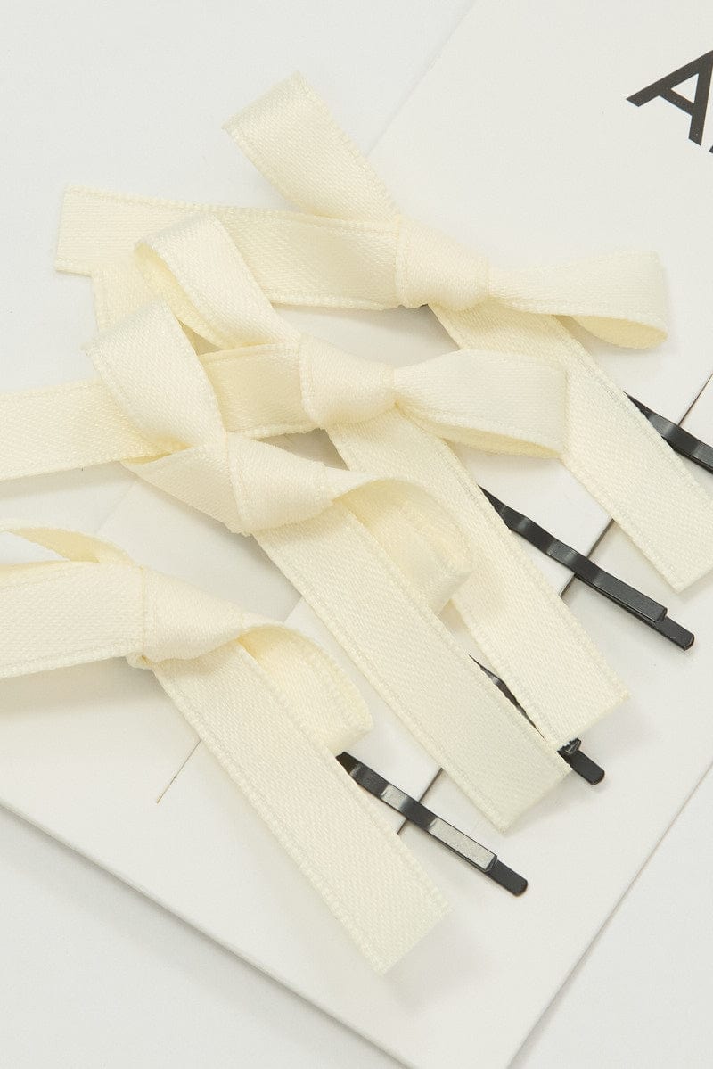 White 4 Pack Mini Satin Bow Bobby Pins for Ally Fashion