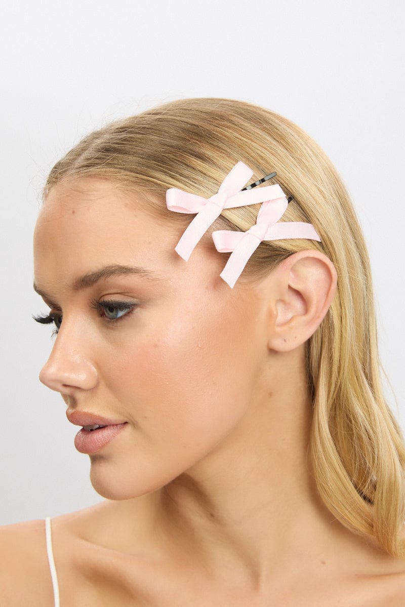 Pink 4 Pack Mini Satin Bow Bobby Pins for Ally Fashion