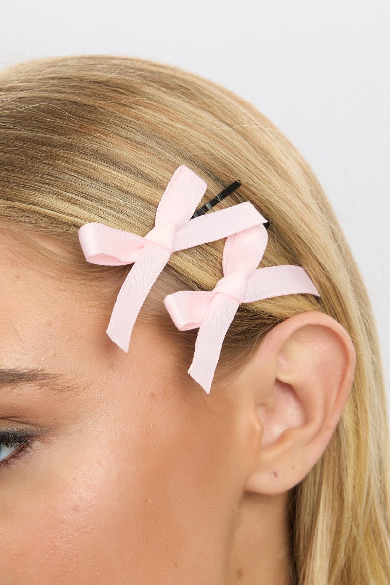 Pink 4 Pack Mini Satin Bow Bobby Pins for Ally Fashion