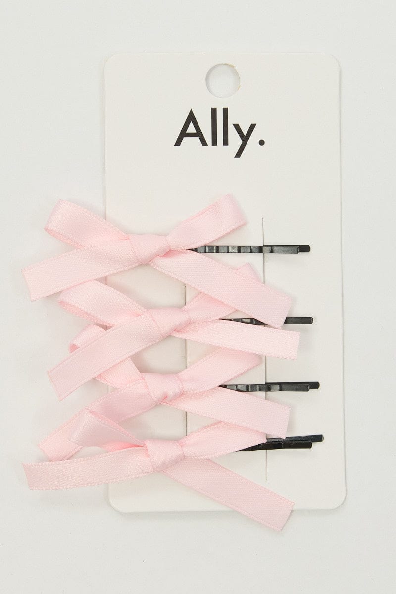 Pink 4 Pack Mini Satin Bow Bobby Pins for Ally Fashion