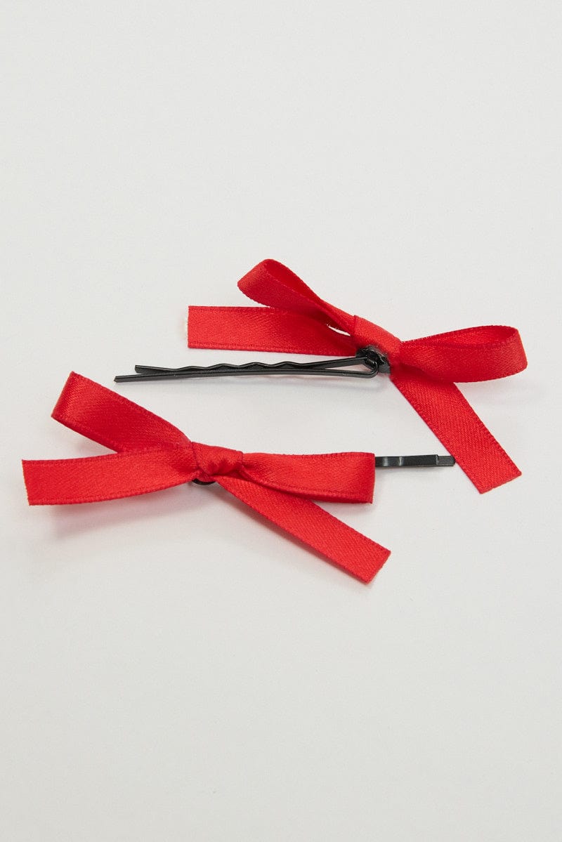 Red 4 Pack Mini Satin Bow Bobby Pins for Ally Fashion