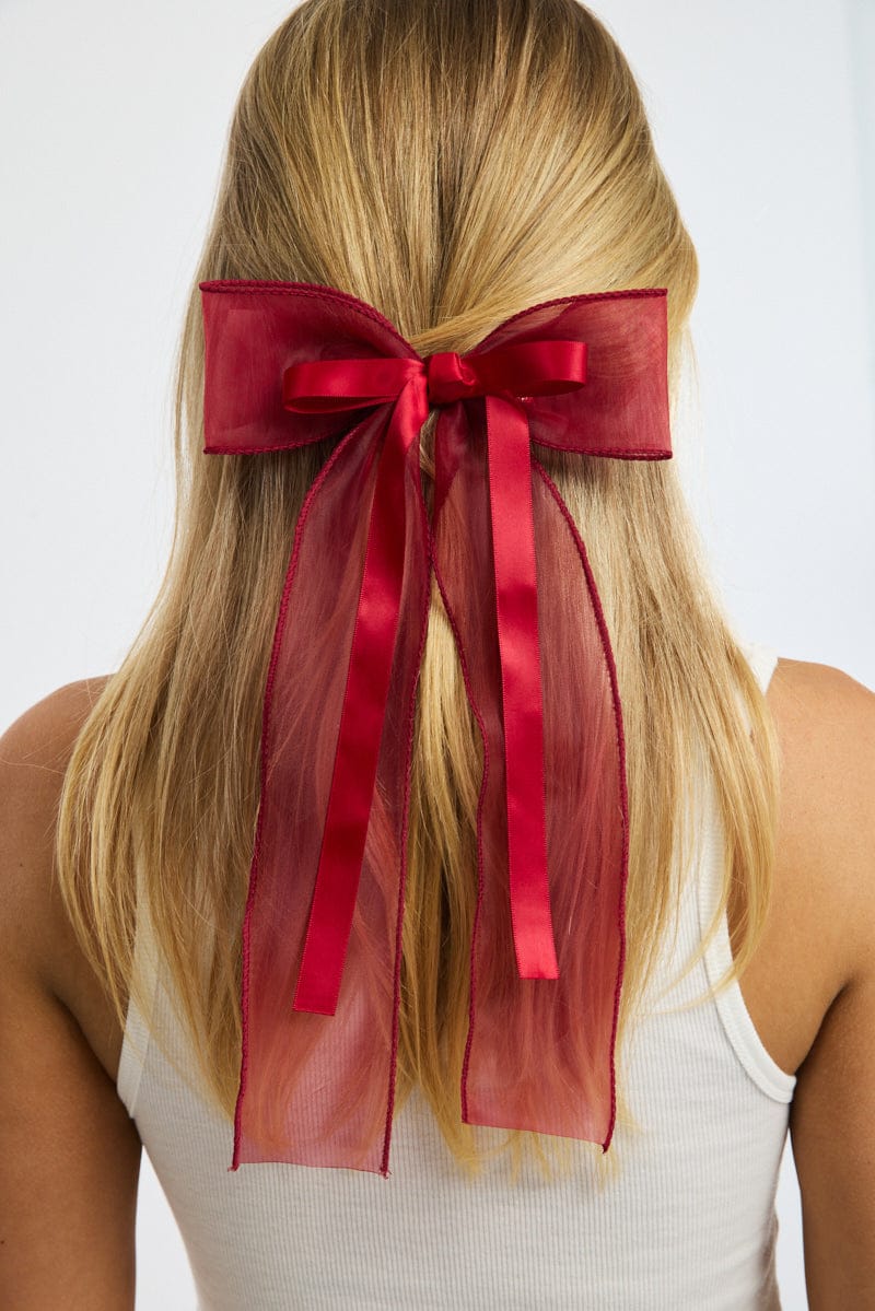 Red Organza Hair Bow for Ally Fashion