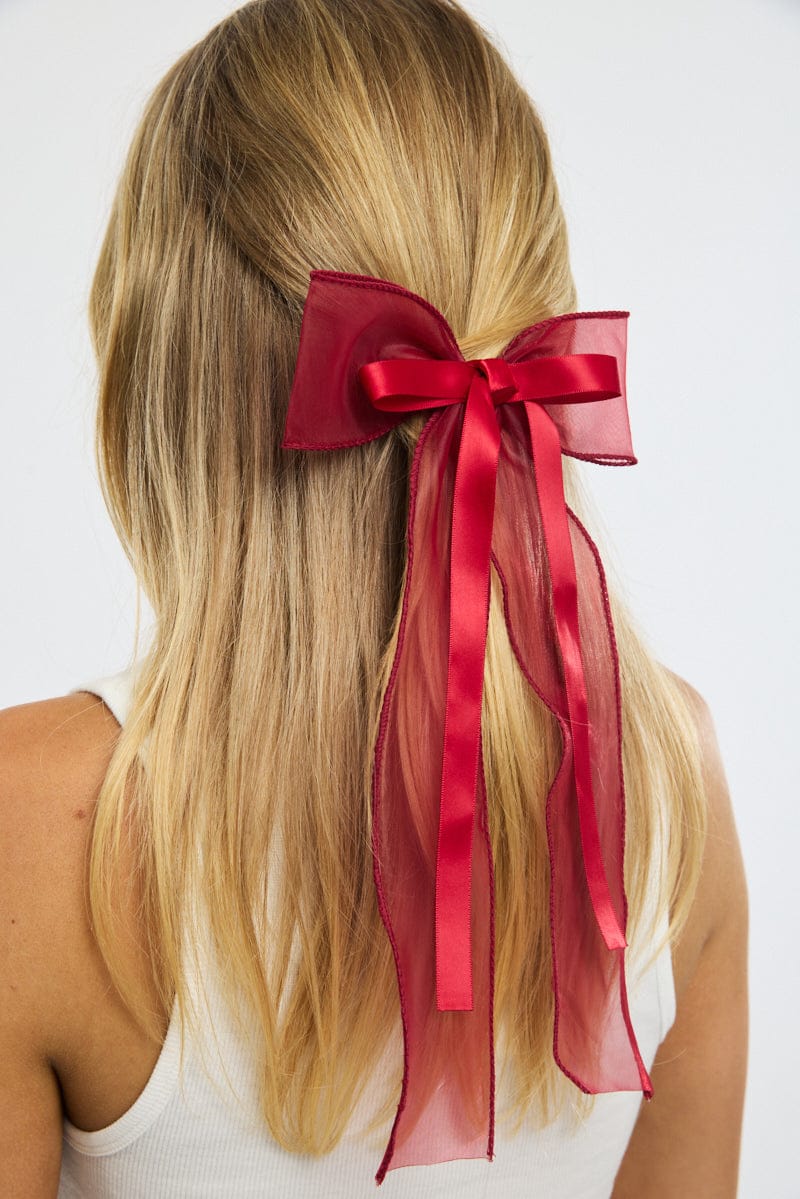 Red Organza Hair Bow for Ally Fashion