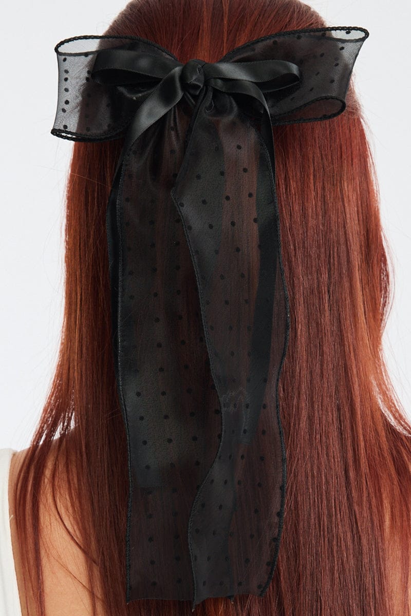 Black Polka Dot Organza Hair Bow for Ally Fashion
