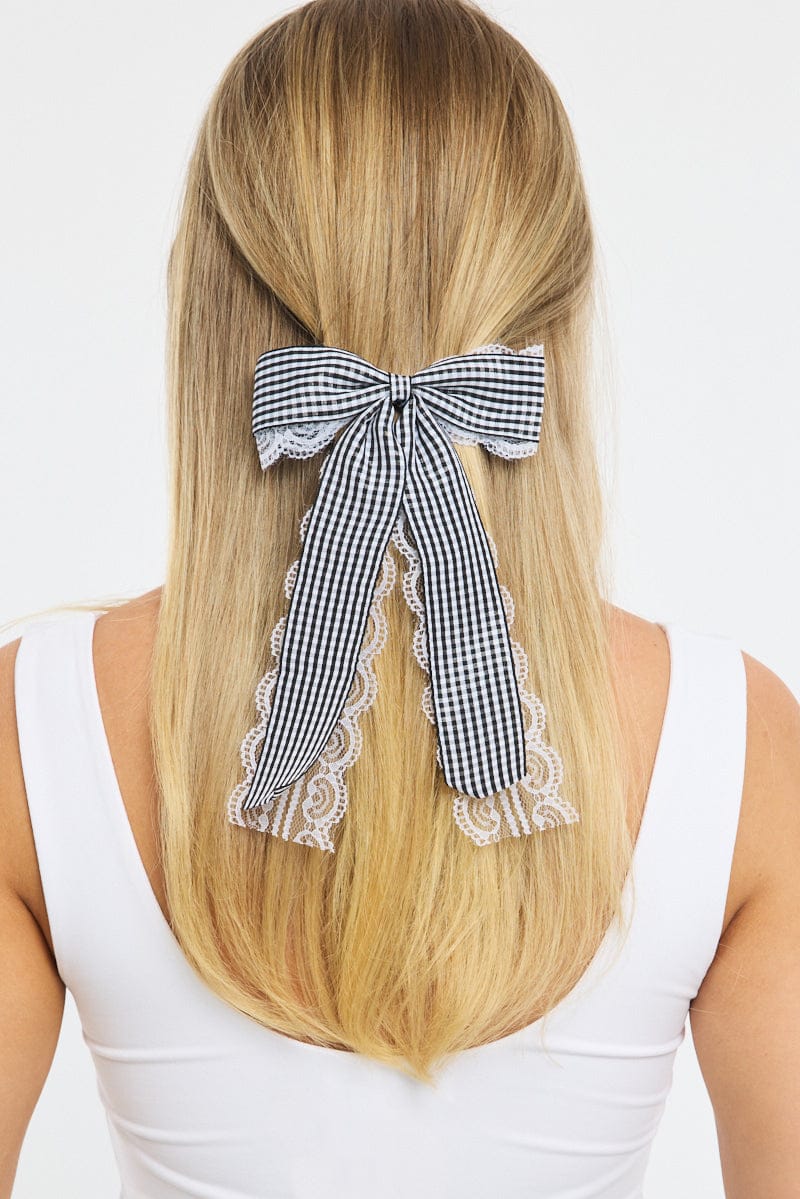 Black Check Print Hair Bow for Ally Fashion