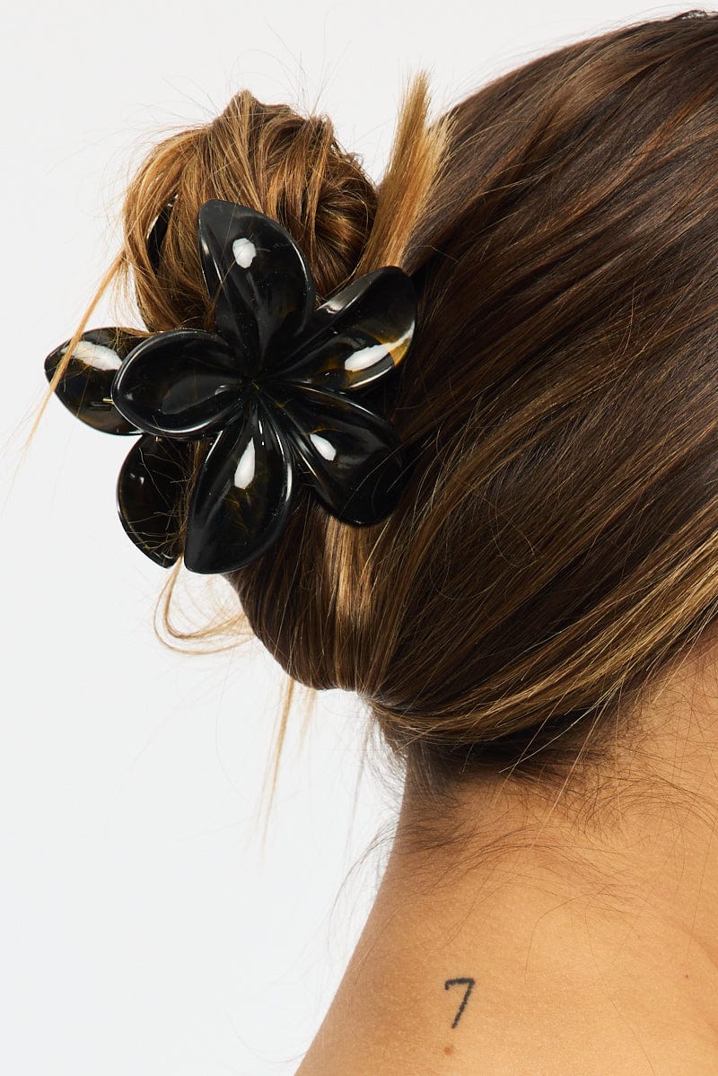 Black Marbled Flower Claw Clip for Ally Fashion