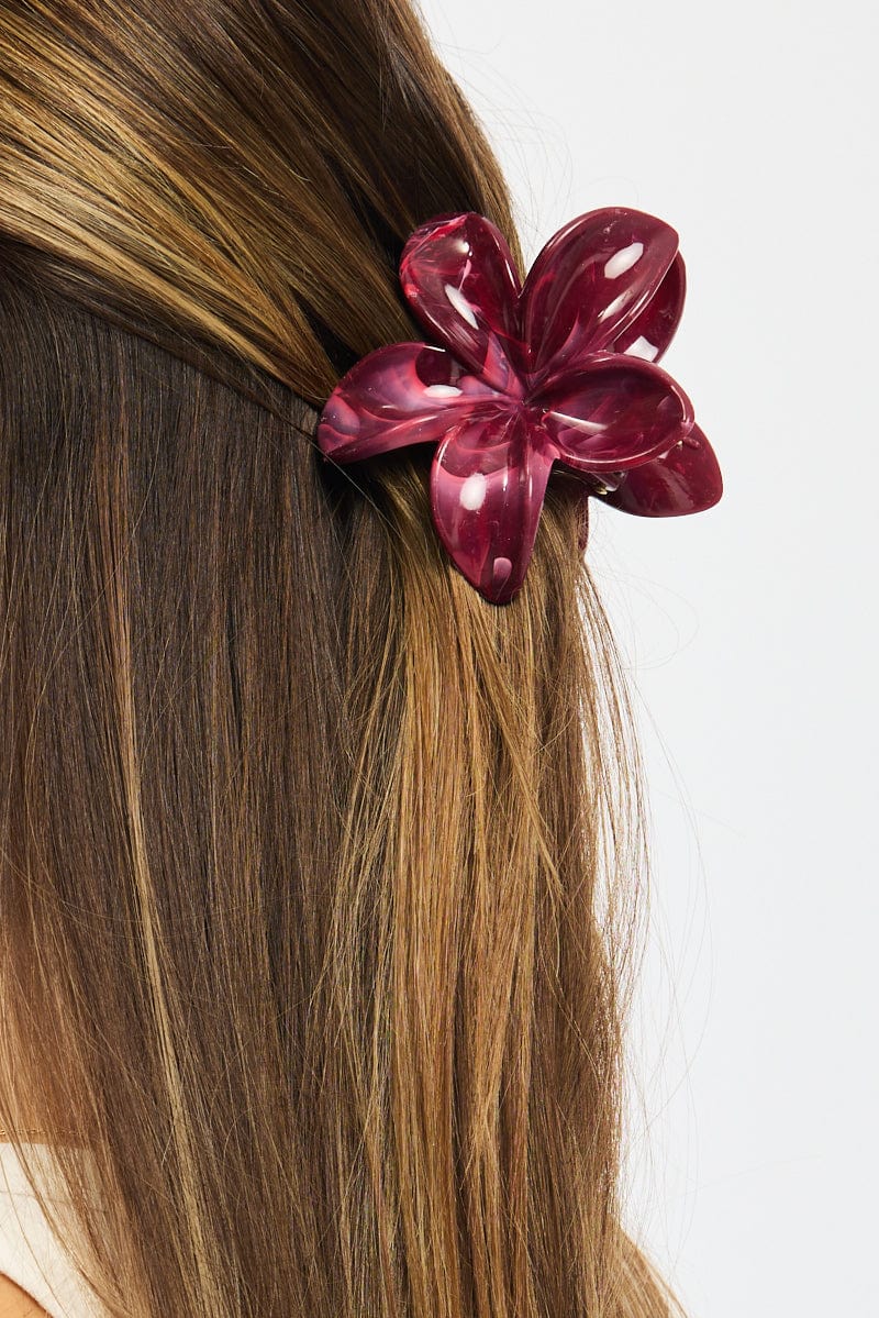 Red Marbled Flower Claw Clip for Ally Fashion