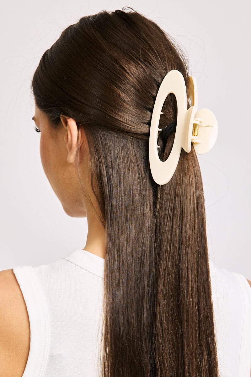 White Oval Hair Claw Clip for Ally Fashion