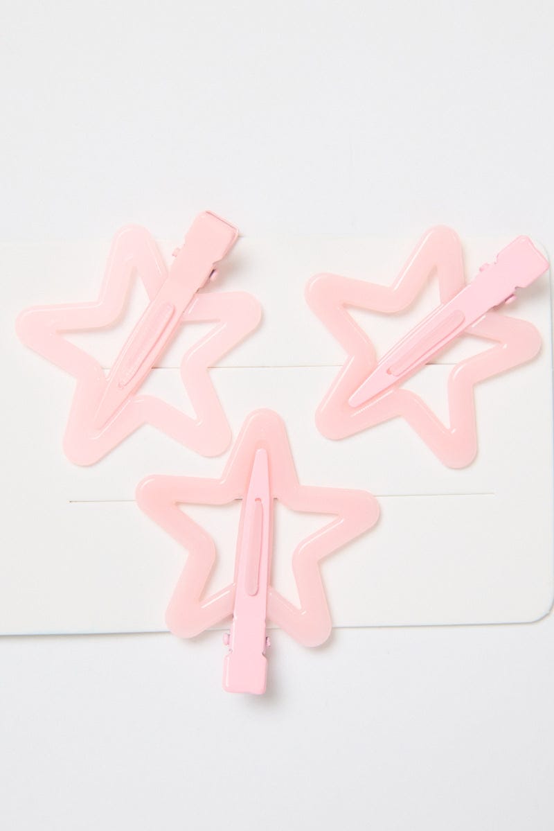 Pink 3 Pack Star Hair Clips for Ally Fashion
