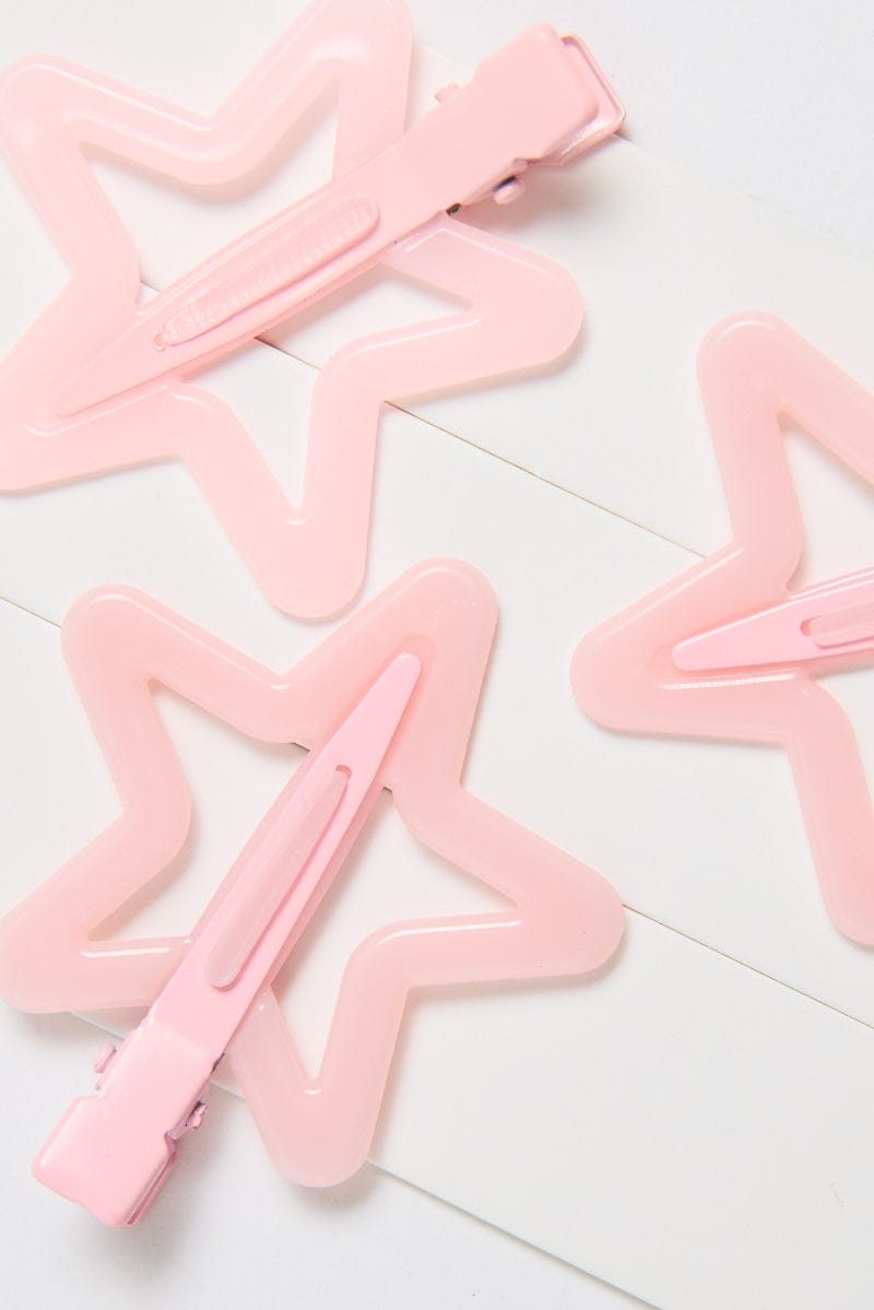 Pink 3 Pack Star Hair Clips for Ally Fashion