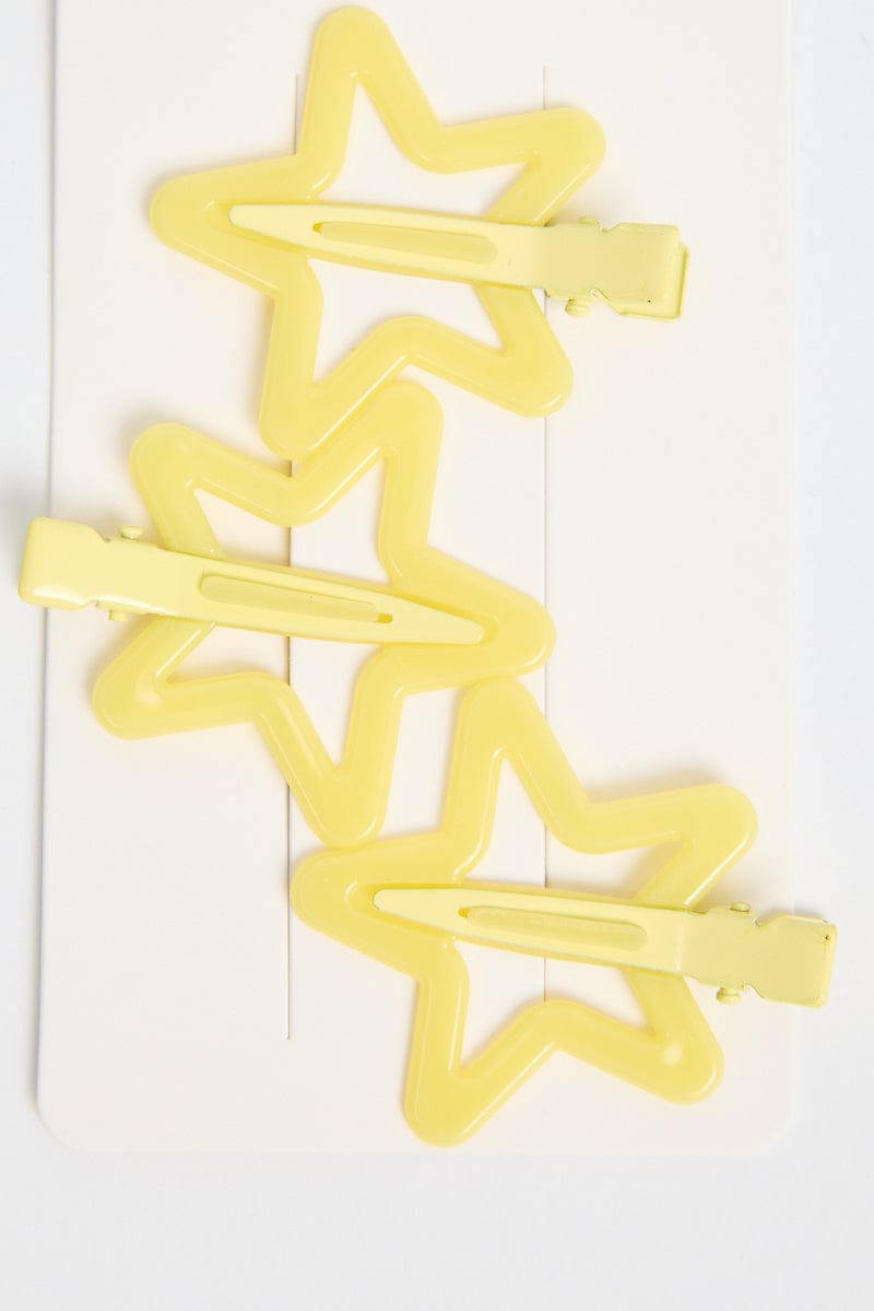 Yellow 3 Pack Star Hair Clips for Ally Fashion