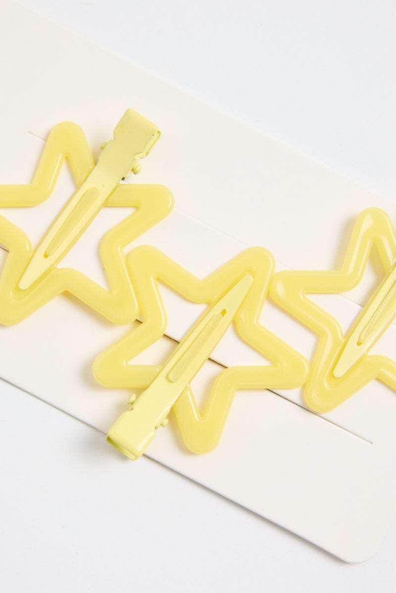 Yellow 3 Pack Star Hair Clips for Ally Fashion