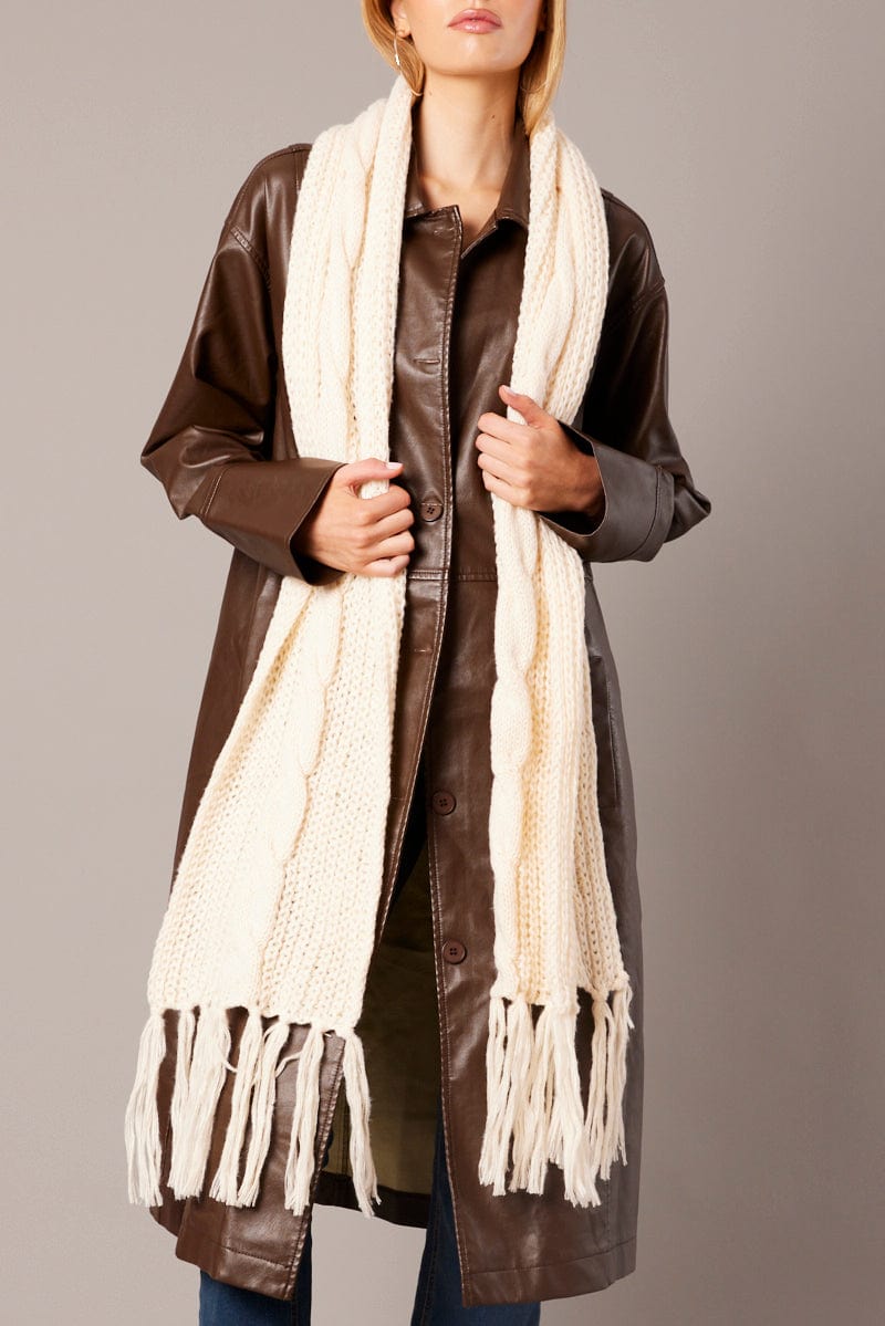 White Knit Scarf with Tassel for Ally Fashion