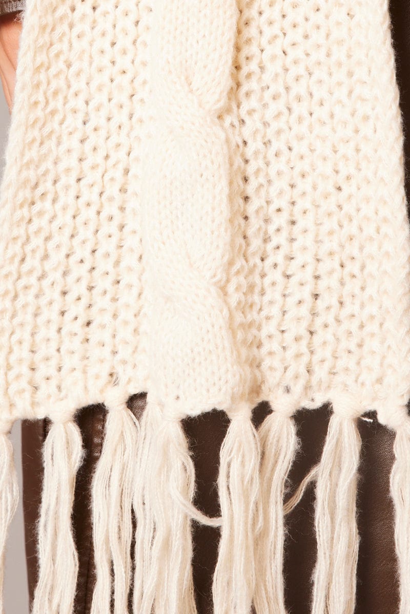 White Knit Scarf with Tassel for Ally Fashion