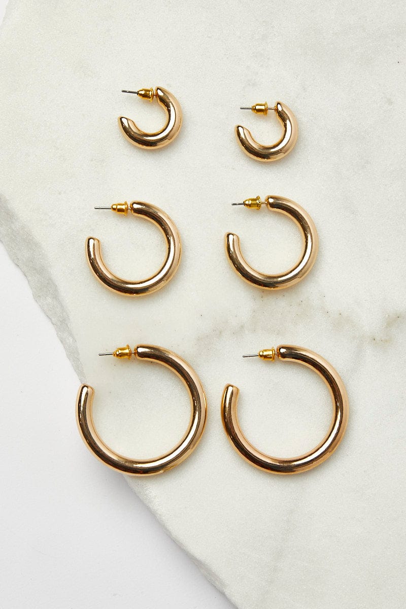 Gold 3 Pack Hoop Earrings for Ally Fashion