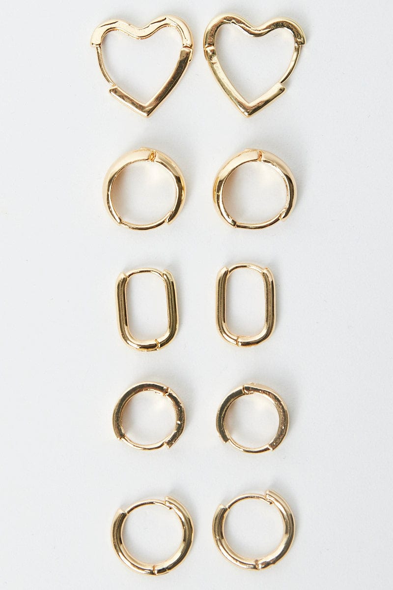 Gold 5 Pack Hoop Earrings for Ally Fashion