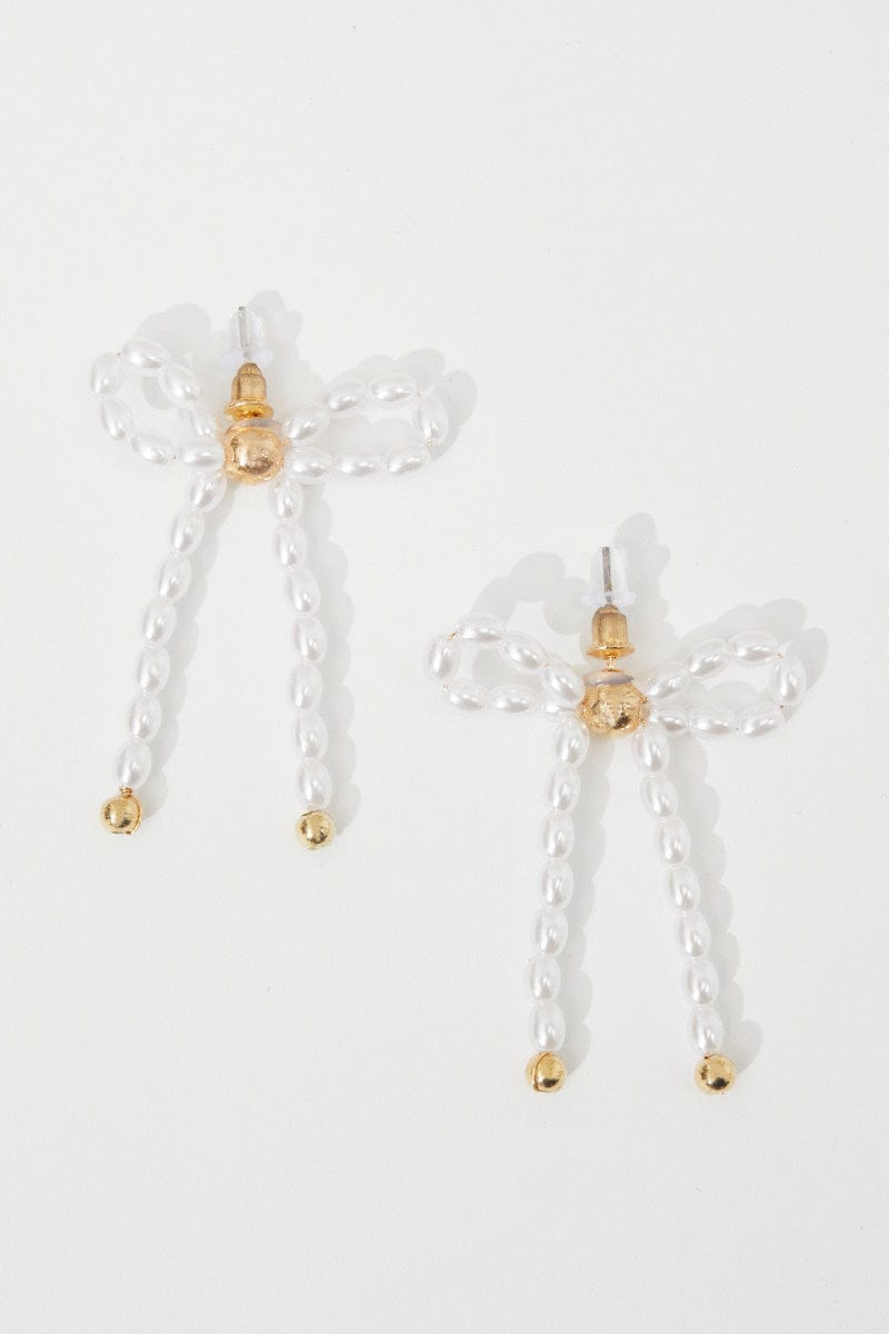 White Faux Pearl Bow Drop Earrings for Ally Fashion