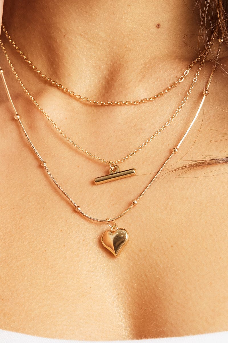 Gold 3 Pack Necklaces Heart Pendent for Ally Fashion