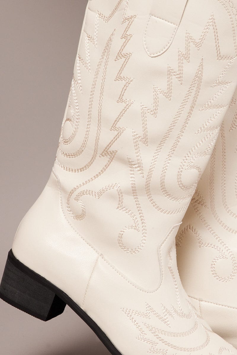 White Embroidered Cowboy Boots for Ally Fashion