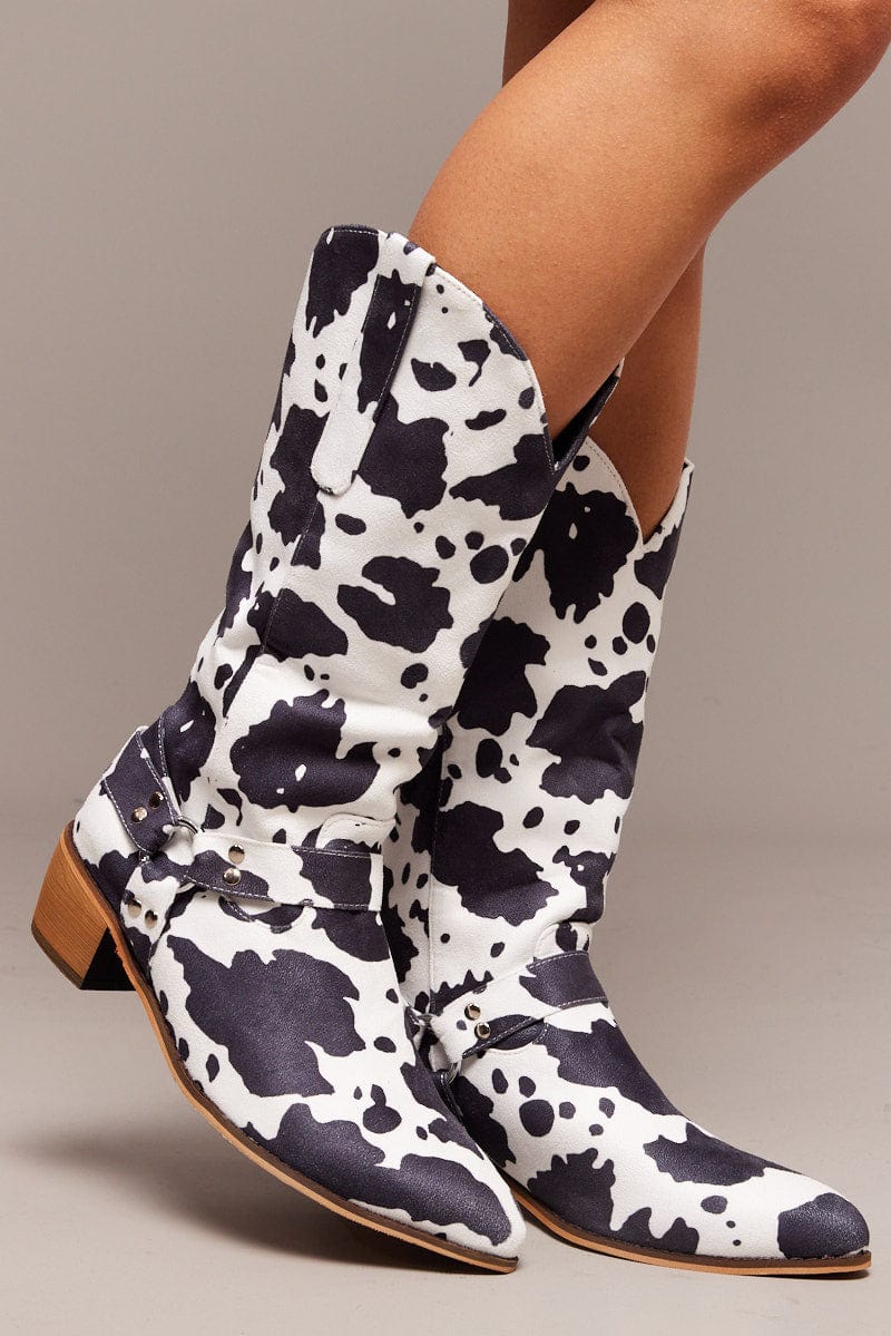 Multi Cow Print Cowboy Boots for Ally Fashion