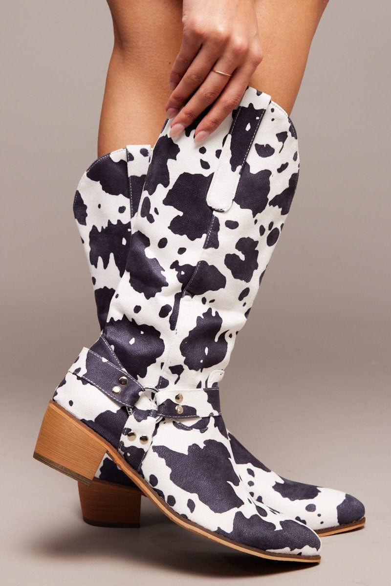 Multi Cow Print Cowboy Boots for Ally Fashion