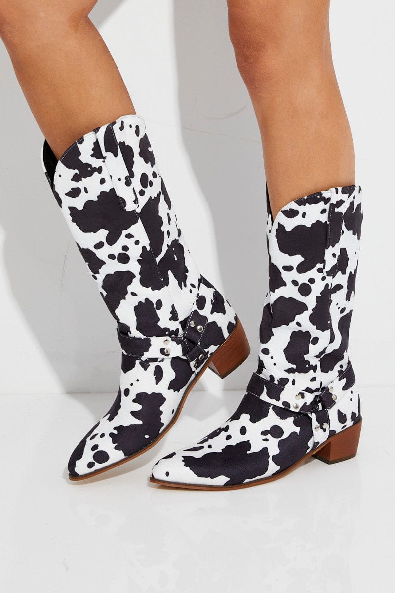 Multi Cow Print Cowboy Boots for Ally Fashion