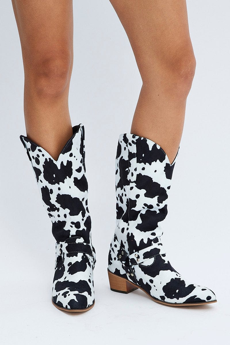 Multi Cow Print Cowboy Boots for Ally Fashion