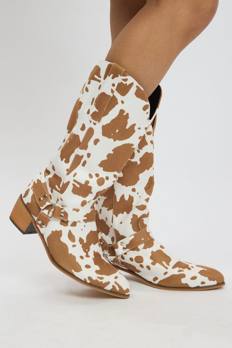 Multi Cow Print Cowboy Boots for Ally Fashion