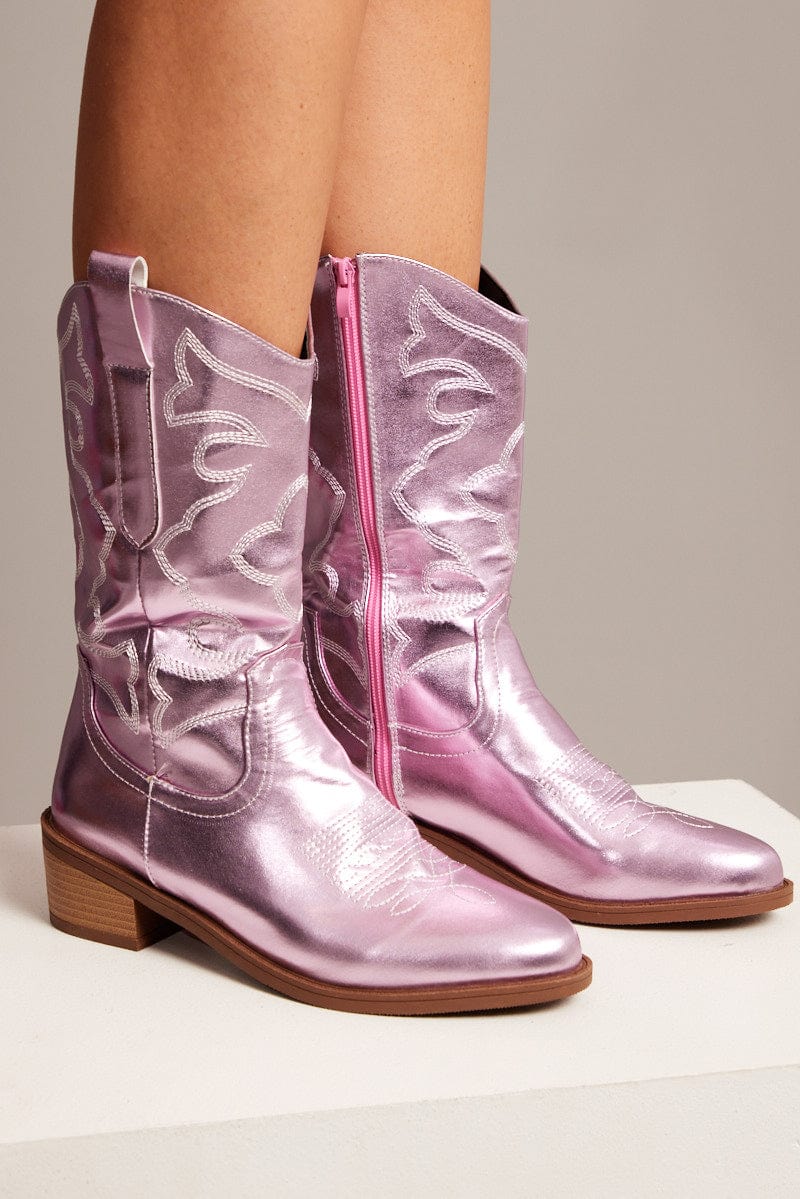 Pink Festival Cowboy Boots Ally Fashion