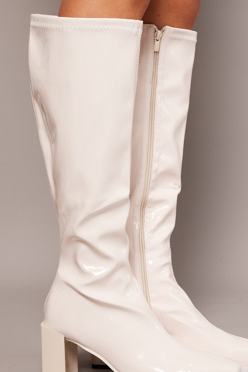 White Knee High Boots in Patent for Ally Fashion