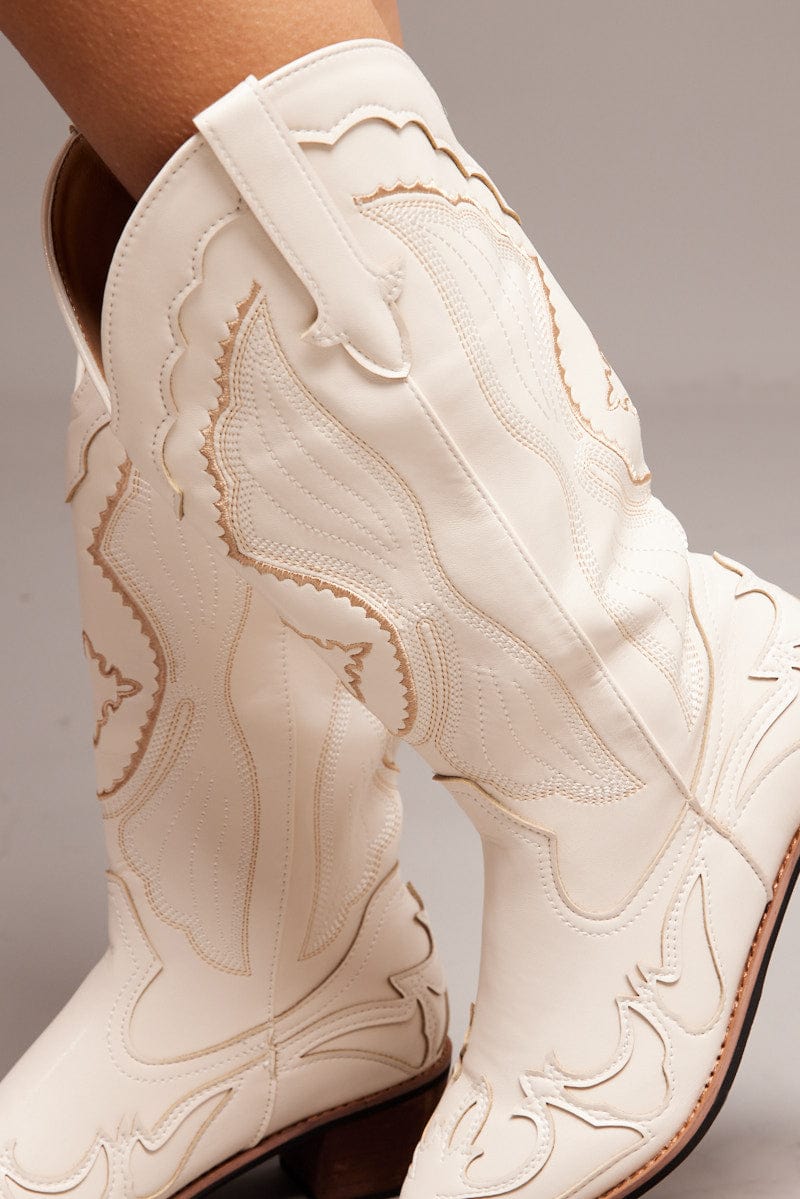 White Embroidered Western Cowboy Boot for Ally Fashion