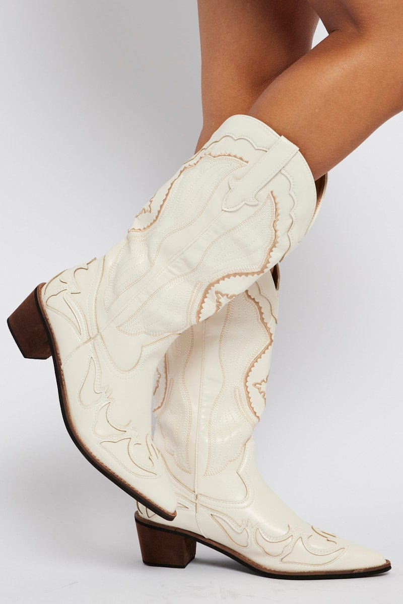 White Embroidered Western Cowboy Boot for Ally Fashion