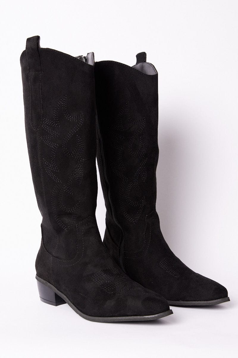 Black Western Boots Suede for Ally Fashion