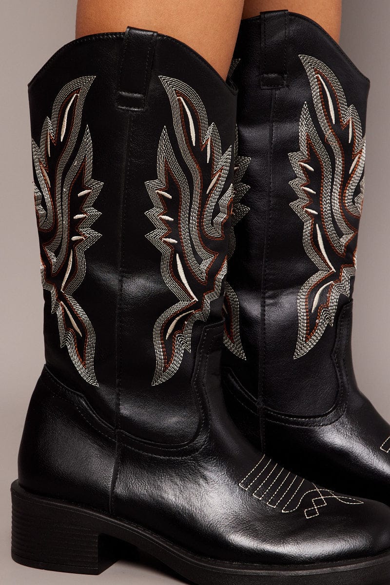 Black Embroidered Western Boots for Ally Fashion