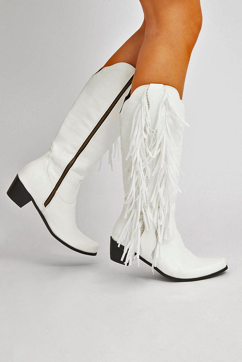 White Tassel Cowboy Boots for Ally Fashion