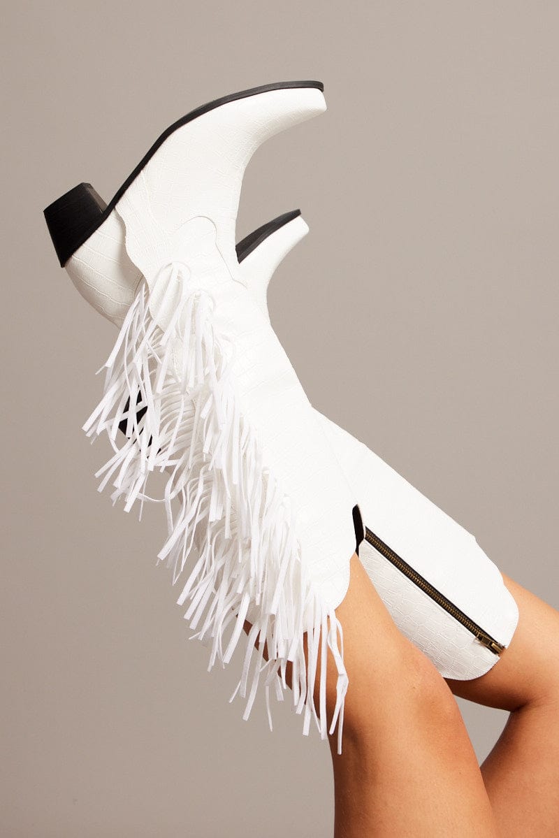 White Tassel Cowboy Boots for Ally Fashion