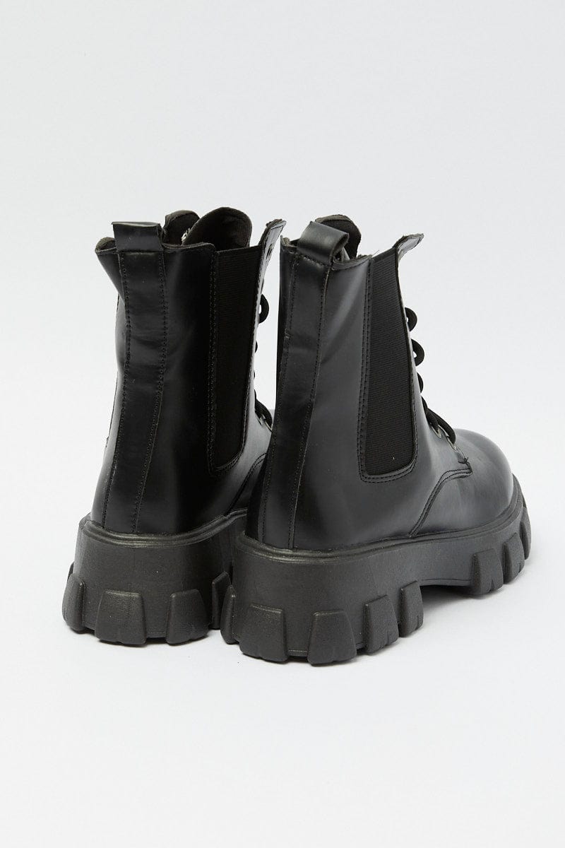 Black Lace Up Chunky Boots for Ally Fashion