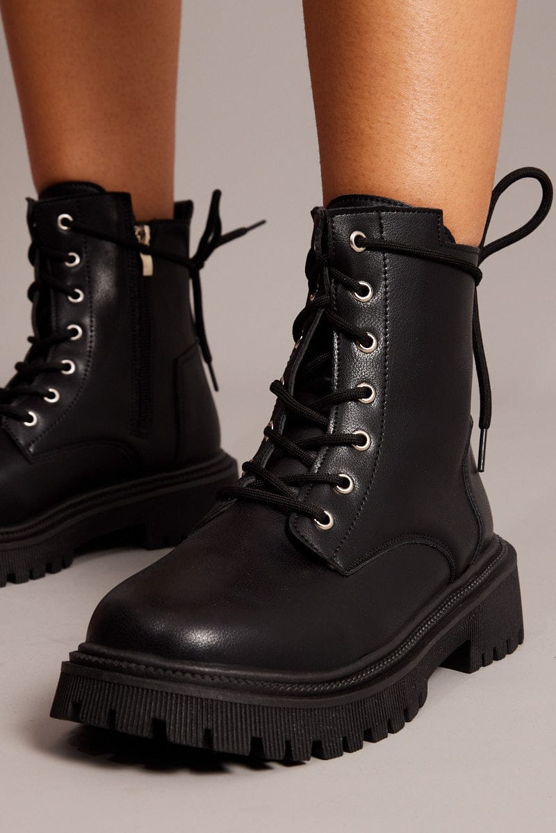 Black Boots Chunky Lace up for Ally Fashion