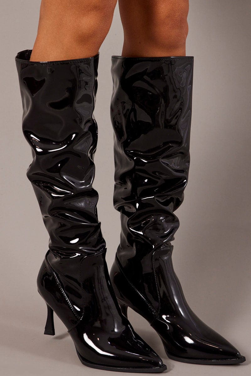 Black Ruched Stiletto Boots from Ally Fashion