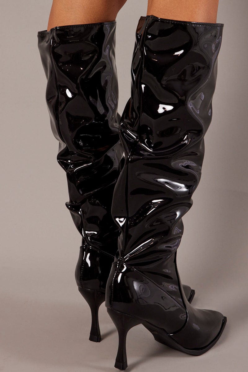 Black Ruched Stiletto Boots for Ally Fashion