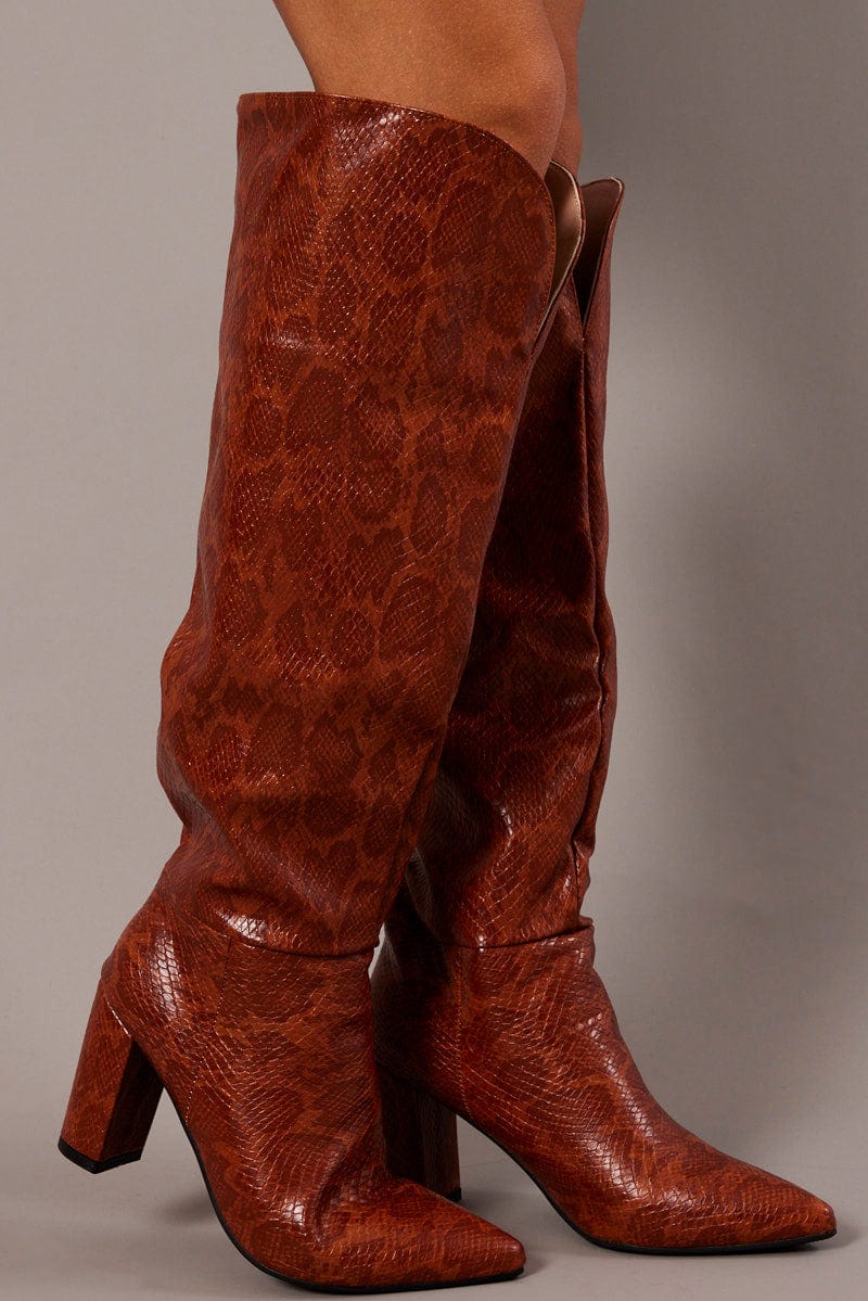 Brown Heeled Knee High Boots for Ally Fashion