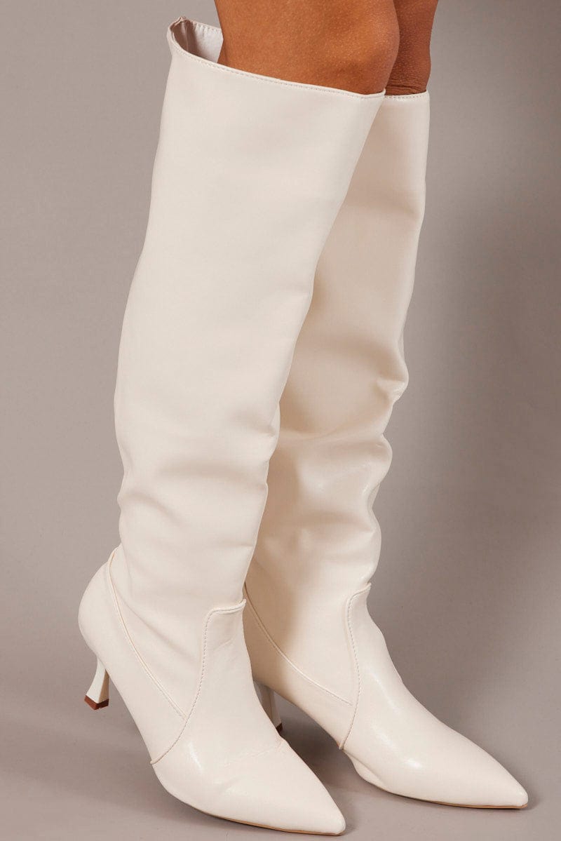White Heeled Knee High Boots for Ally Fashion
