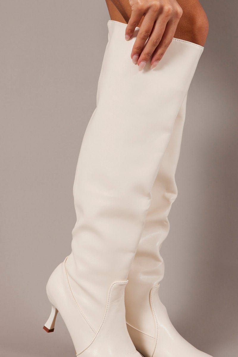 White Heeled Knee High Boots Ally Fashion - Main Image
