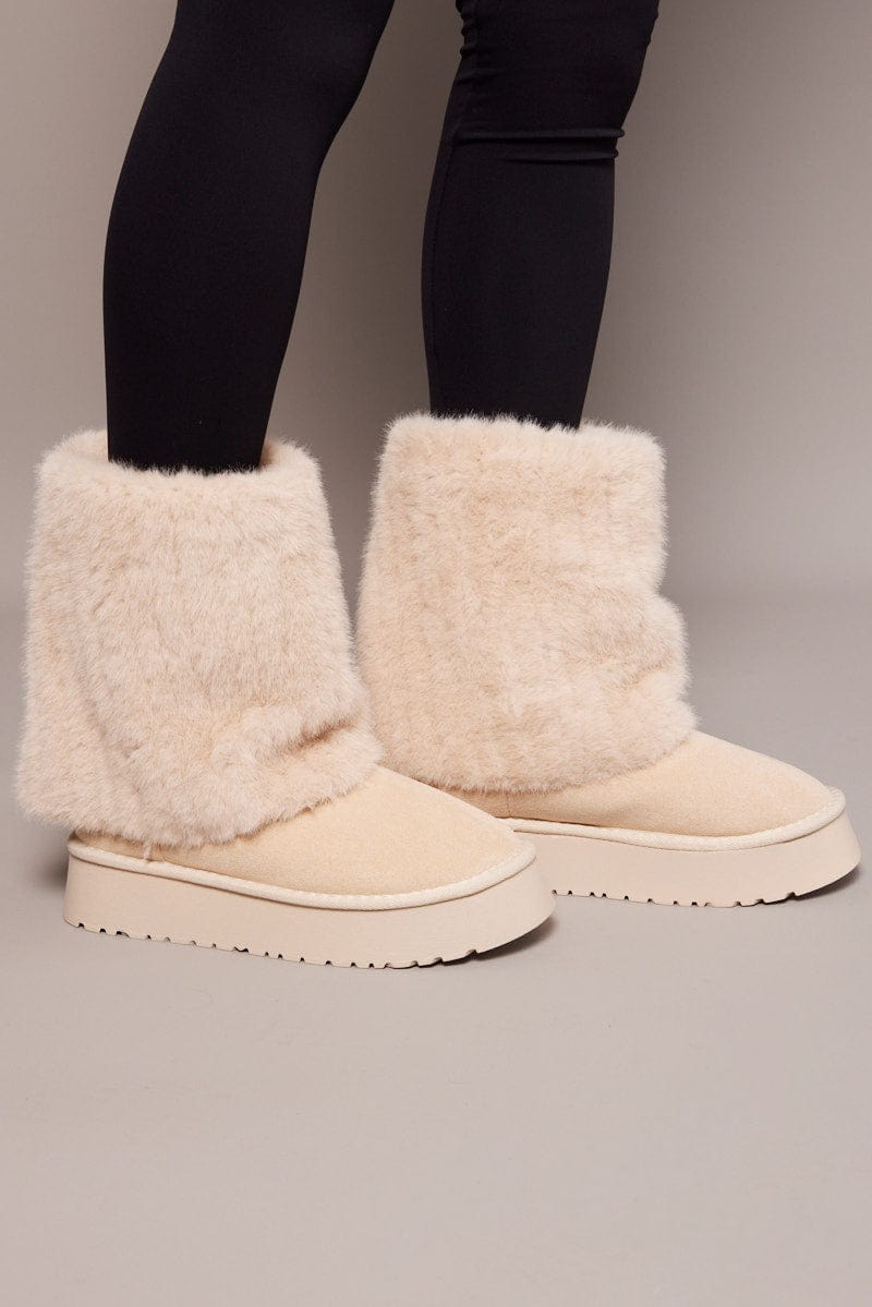 White Faux Fur Snow Boots for Ally Fashion